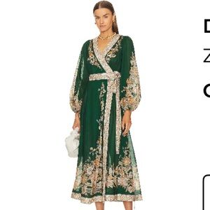 Zimmermann Emerald Green Embroidered Maxi Wrap Dress